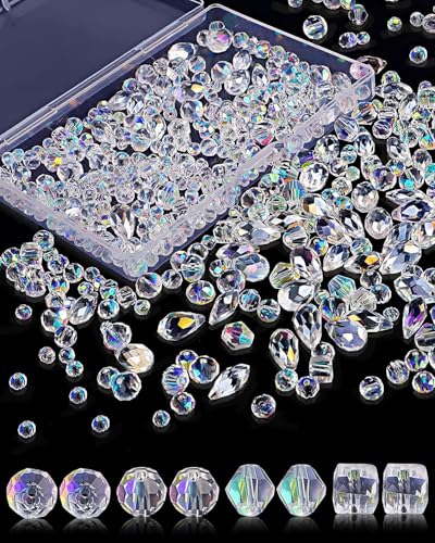 KGDUYC Perlen Zum Auffädeln, 600 Stück Glasperlen Glitzerperlen Facettierte Perlen, Perlen für Armbänder für Basteln Schmuckherstellung, DIY Halsketten, Armbänder, Ohrringe (4/6/8 mm, AB-Farbe) von KGDUYC