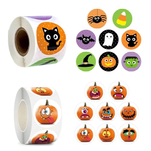 KGDUYC Scrapbooking Stickers,1000 Halloween-Aufkleber, 2 Stile, 2,5 cm große Aufkleber, Scrapbook-Kürbis-Aufkleber für Halloween-Mottopartys von KGDUYC