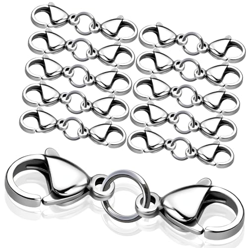 10 Stück Kettenverschluss Edelstahl Doppelöffnung Kettenverlängerung Silber Karabinerverschluss Armband Verschluss Ketten Verlängerung Halsketten Verschlüsse für DIY Schmuck von KGGZKG