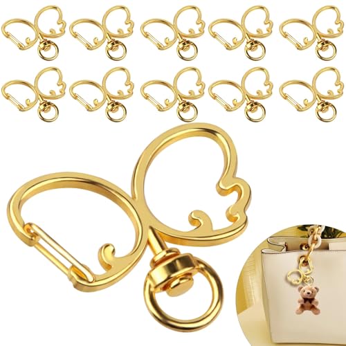 20pcs Schmetterling Karabiner Karabinerhaken Schlüsselanhänger Carabiner Metallring Schlüsselring Schlüsselanhänger Selber Machen Basteln Anhänger Schlüssel Keyring für DIY Zubehör Häkelfiguren(Gold） von KGGZKG