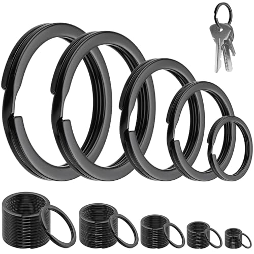 KGGZKG 60 Stück Schlüsselringe 30mm 28mm 25mm 20mm 15mm Schlüsselring Schwarz Set SchlüSselanhänger Ringe zum Basteln Keyring Stabil Flacher Schlüsselbund für Schlüssel Diy Kunsthandwerk 5 Größen von KGGZKG
