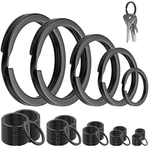 KGGZKG 120 Stück Schlüsselringe 30mm 28mm 25mm 20mm 15mm Schlüsselring Schwarz Set SchlüSselanhänger Ringe zum Basteln Keyring Stabil Flacher Schlüsselbund für Schlüssel Diy Kunsthandwerk 5 Größen von KGGZKG