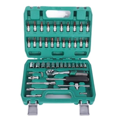 KGLHJDY Werkzeugset, Werkzeugkasten, 46-teiliger Steckschlüsselsatz mit Ratsche, Universalgelenk, Torx-Bit-Steckschlüssel für Auto-Haushaltsreparatur, Werkzeugkasten, Werkzeugsatz-Set von KGLHJDY