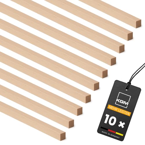 KGM 10x Holzstäbe 8x8mm x 1m Quadratleiste aus Buche, Perfekt zum Basteln, DIY Projekte und Kreative Raumgestaltung - Unbehandelt und Vielseitig Einsetzbar - Made in Germany von KGM