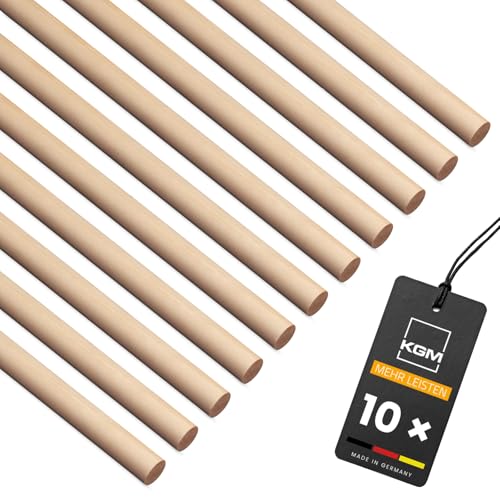 KGM 10x Holzstäbe Ø6 mm x 1m Rundstab aus Buche, Perfekt zum Basteln, DIY Projekte und Kreative Raumgestaltung - Unbehandelt und Vielseitig Einsetzbar - Made in Germany von KGM