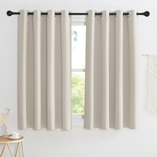 KGORGE Kurzgardine Verdunklungsvorhänge mit Ösen Blickdichte Vorhänge Schlafzimmer Thermovorhang Hitzeschutz 2-Set 135 x 140 cm(HxB) Küchengardinen Gardinen Kurz Fenster, Natur von KGORGE