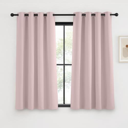 KGORGE Pink Vorhang Blickdicht mit Ösen Fenstergardinen 145 x 140 cm(HxB) Verdunkelungsvorhang Kinderzimmer Blackout Curtain Kurzgardine Thermovorhang Hitzeschutz Schlafzimmer/Küche, Hellrosa von KGORGE
