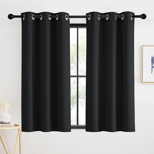 KGORGE Scheibengardinen Schwarz Gardine Blickdicht Verdunklungsvorhänge Kurz Küchengardinen Ösenschal 2er Set 90 x 90 cm(HxB) Kurzgardine Modern Fenster Vorhang Thermovorhang Hitzeschutz von KGORGE