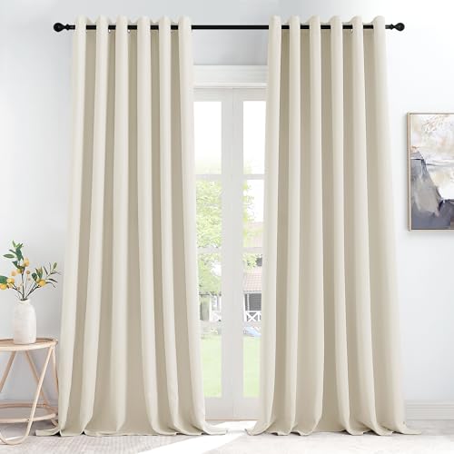 KGORGE Schlafzimmer Gardinen für Große Fenster Blickdichte Vorhänge Beige 2er Set 245 x 200 cm(HxB) Verdunklungsvorhänge Ösen Blickdicht Hellbeige Thermovorhang Hitzeschutz von KGORGE