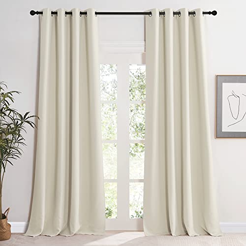 KGORGE Verdunklungsvorhänge Beige Gardinen Blickdicht 2er Set 245 x 140 cm(HxB) Wärmeisolierende Vorhänge mit Ösen Thermogardine Hitzeschutz Black Out Curtains for Living Room, Hellbeige von KGORGE