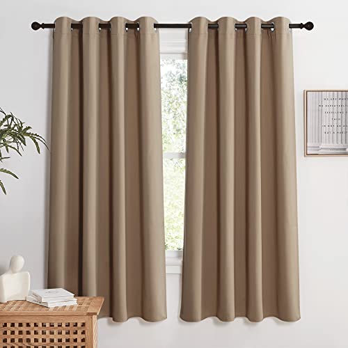 KGORGE Vorhänge Wärmeisolierend Thermovorhang mit Ösen Wohnzimmer Vorhänge Kurz Blickdicht 2er Set Blackout Curtains for Bedroom, 175 x 140 cm(HxB), Cappuccino von KGORGE