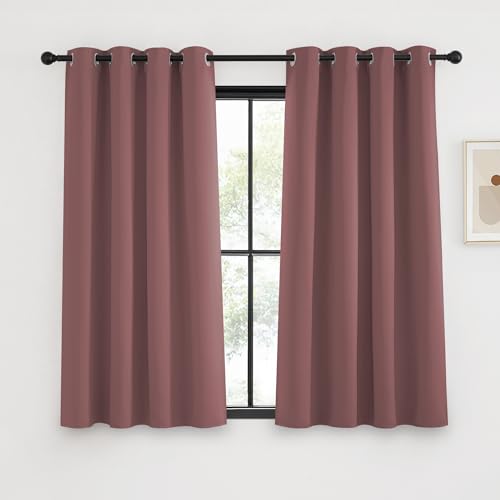 KGORGE Vorhang Altrosa Kurzgardine Modern 145 x 140 cm(HxB) Verdunklungsvorhänge mit Ösen Vorhänge Blickdicht Thermovorhang Hitzeschutz für Kinderzimmer Scheibengardine Küchengardinen von KGORGE