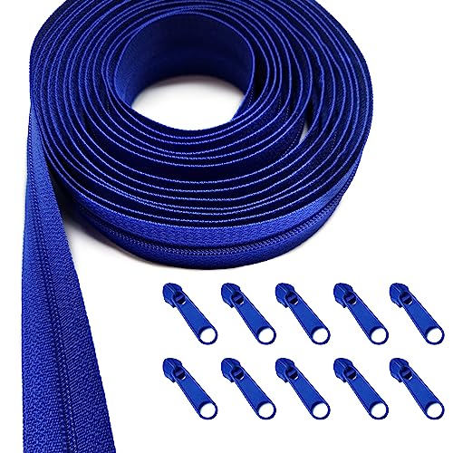 KGS Endlos Reißverschluss Set mit Zipper 5mm 2.7 Meter Inklusive 10 Metall Schieber für Kleidung Tasche Mäppchen Bettwäsche, Blau KGS Endlos Reißverschluss Set mit Zipper 5mm 2.7 Meter Inklusive 10 Metall Schieber für Kleidung Tasche Mäppchen Bettwäsche, Blau von KGS