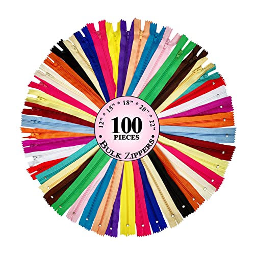 KGS Nylon-Reißverschlüsse zum Nähen, Basteln, 20 verschiedene Farben, verschiedene Größen, 100 Stück/Packung (30,5 + 38,7 + 45,7 + 50,8 cm + 55,8 cm) von KGS