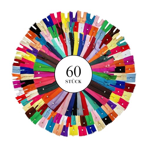 KGS Nylon-Reißverschluss zum Nähen und Basteln | 20 Farben | 60 Stück | 3 Größen: 12,5+23+30,5 CM | Mehrfarbige Reißverschlüsse für Taschen, Beutel, Röcke, Kleider von KGS