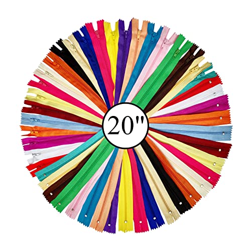 KGS Nylon-Reißverschluss zum Nähen und Basteln | Mehrfarbige Reißverschlüsse für Taschen, Beutel, Röcke, Kleider (20 Farben (40 Stück), 50.8 CM / 20 Zoll) von KGS