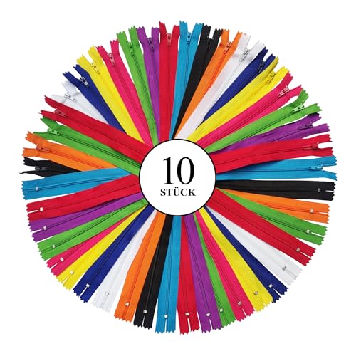 KGS Reißverschluss #3 Nylon | 10 Sortierte Farbe | Ausgabe in Regenbogen farben | 10 Stück/Packung (04 Zoll / 10 CM) von KGS