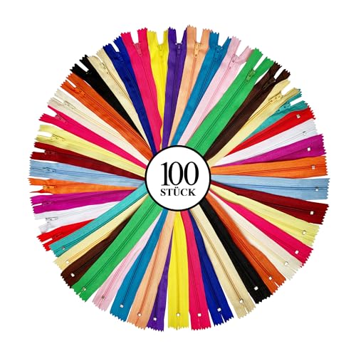 KGS Nylon-Reißverschluss zum Nähen und Basteln | 20 Farben | 100 Stück | 3 Größen: 23+30,5+38 CM | Mehrfarbige Reißverschlüsse für Taschen, Beutel, Röcke, Kleider von KGS