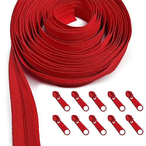KGS Reißverschluss von Yard| Nylon-Reißverschlussrolle | 3 Yard und 10 Reißverschlussschieber (Rot) von KGS