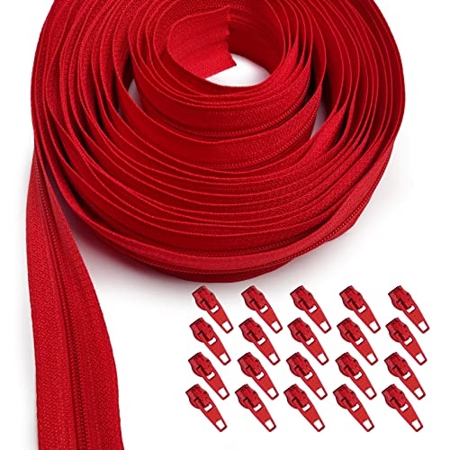 KGS Reißverschluss von Yard| Nylon-Reißverschlussrolle | 4 Yard und 20 Reißverschlussschieber (Rot) von KGS