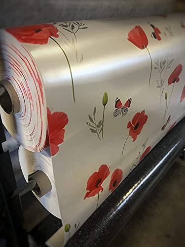 KGS Tischdecke, Rechteckig, 140 x 280 cm, PVC, Dick (2.5 mm), Floral (Mohnblumen), Rot, Geblümt, Hochwertig, Rustic, Für Esstisch und Outdoor, Handwäsche von KGS