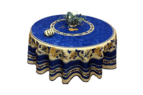 Tischdecke Provençale, rund, schmutzabweisend, 180 cm, Sonnenblume, Biene, Blau von KGS