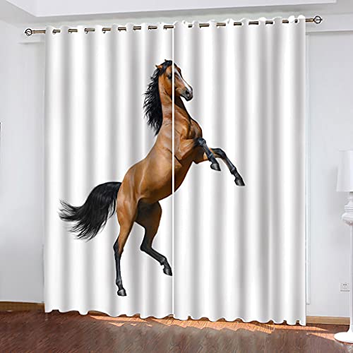 3D Vorhänge Schlafzimmer Braunes Tierpferd Drucken Curtains Für Wohnzimmer Deko 250x200 cm Vorhang Blickdicht Verdunklungsgardine Mit Ösen 2Er Set, Verdunkelung Für Schlafzimmer Kinder von KGSK