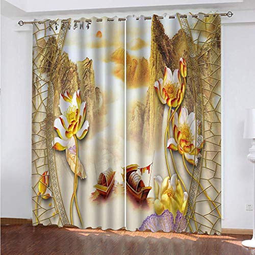 3D Vorhänge Schlafzimmer Chinesische Landschaft Drucken Curtains Für Wohnzimmer Deko, Vorhang Blickdicht Verdunklungsgardine Mit Ösen 2Er Set 180x250 cm Verdunkelung Für Schlafzimmer Kinder von KGSK