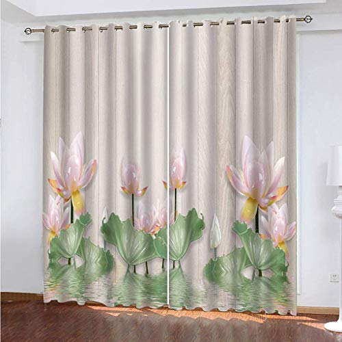 3D Vorhänge Schlafzimmer Chinesisches Lotus Muster Drucken Curtains Für Wohnzimmer Deko 250x200 cm Vorhang Blickdicht Verdunklungsgardine Mit Ösen 2Er Set, Verdunkelung Für Schlafzimmer Kinder von KGSK