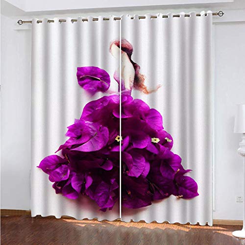 3D Vorhänge Schlafzimmer Lila Blütenrock Drucken Curtains Für Wohnzimmer Deko, Vorhang Blickdicht Verdunklungsgardine Mit Ösen 2Er Set 180x250 cm Verdunkelung Für Schlafzimmer Kinder von KGSK