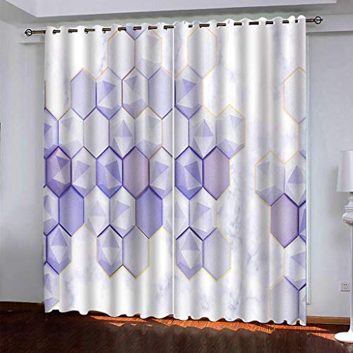 3D Vorhänge Schlafzimmer Lila Geometrisches Sechseck Drucken Curtains Für Wohnzimmer Deko 250x200 cm Vorhang Blickdicht Verdunklungsgardine Mit Ösen 2Er Set, Verdunkelung Für Schlafzimmer Kinder von KGSK