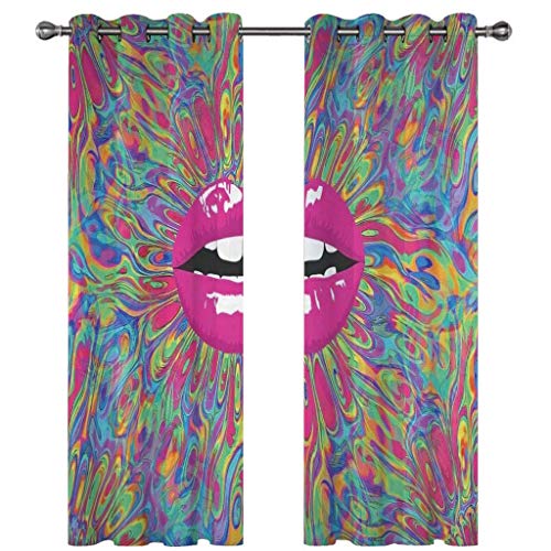 3D Vorhänge Schlafzimmer Lila Lippenprint Drucken Curtains Für Wohnzimmer Deko 250x200 cm Vorhang Blickdicht Verdunklungsgardine Mit Ösen 2Er Set, Verdunkelung Für Schlafzimmer Kinder von KGSK