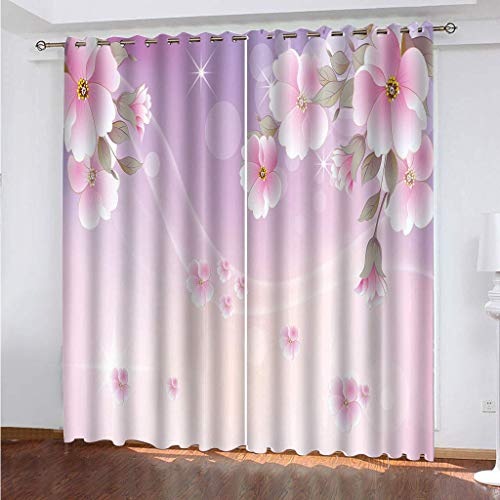 3D Vorhänge Schlafzimmer Lila Pflanzen Und Blumen Drucken Curtains Für Wohnzimmer Deko, Vorhang Blickdicht Verdunklungsgardine Mit Ösen 2Er Set 180x250 cm Verdunkelung Für Schlafzimmer Kinder von KGSK