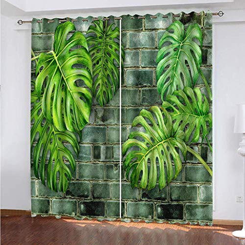3D Vorhänge Schlafzimmer Ziegelwand Grüne Pflanzen Drucken Curtains Für Wohnzimmer Deko 250x200 cm Vorhang Blickdicht Verdunklungsgardine Mit Ösen 2Er Set, Verdunkelung Für Schlafzimmer Kinder von KGSK