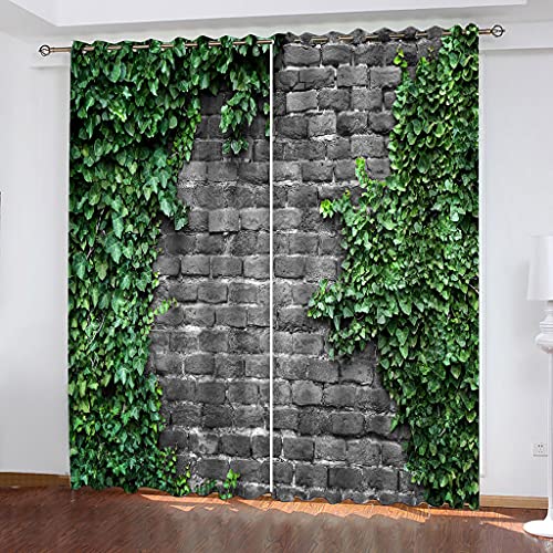 3D Vorhänge Schlafzimmer Ziegelwand Grüne Weinpflanze Drucken Curtains Für Wohnzimmer Deko, Vorhang Blickdicht Verdunklungsgardine Mit Ösen 2Er Set 180x250 cm Verdunkelung Für Schlafzimmer Kinder von KGSK