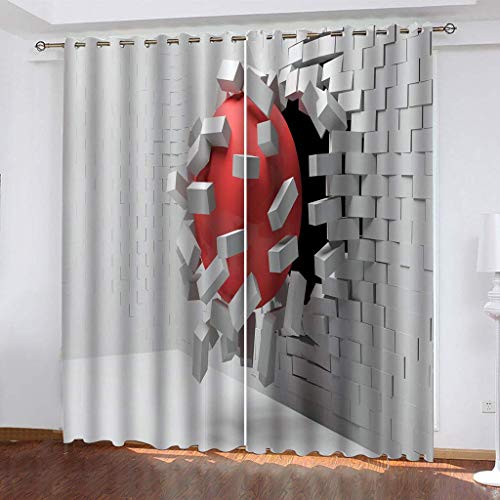 3D Vorhänge Schlafzimmer Ziegelwand Roter Ball Print Drucken Curtains Für Wohnzimmer Deko 250x200 cm Vorhang Blickdicht Verdunklungsgardine Mit Ösen 2Er Set, Verdunkelung Für Schlafzimmer Kinder von KGSK