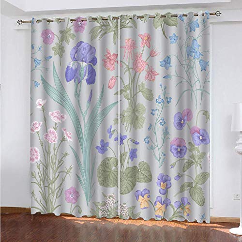 KGSK Vorhänge Blickdicht Mit Ösen 2 Set, Vorhang Thermo Gardinen Für Schlafzimmer 3D Pflanzen Sie Lila Blumen Verdunklung Für Wohnzimmer 264x240 cm Verdunklungsgardine, Drucken Curtains Deko, Modern von KGSK