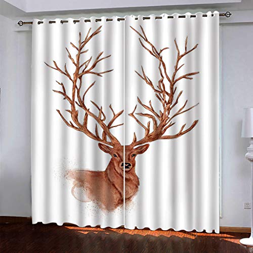 KGSK Vorhänge Blickdicht Mit Ösen 2 Set 3D Brauner Elch Gardinen Blickdichte 200x160 cm Vorhang Drucken Curtains Schlafzimmer Wohnzimmer Deko, Verdunklungsgardine Verdunklungsvorhänge von KGSK
