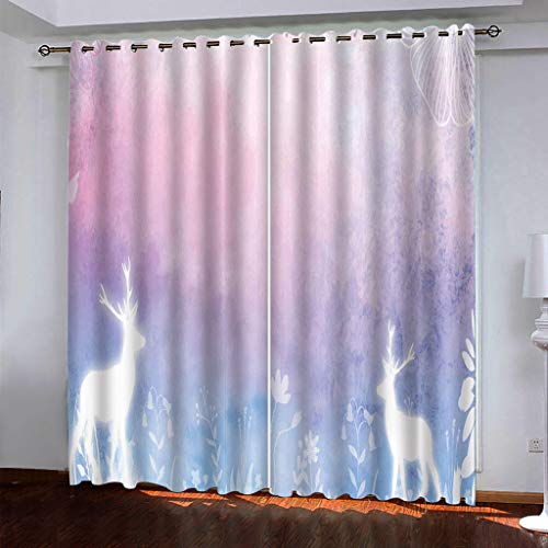 KGSK Vorhänge Blickdicht Mit Ösen 2 Set 3D Lila Sternenhimmel Tier Elch Gardinen Blickdichte 200x160 cm Vorhang Drucken Curtains Schlafzimmer Wohnzimmer Deko, Verdunklungsgardine Verdunklungsvorhänge von KGSK