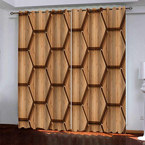 KGSK Vorhänge Mit Ösen 2Er Set 3D Braunes Geometrisches Sechseck Muster Vorhang Blickdicht Verdunkelung Drucken 160x200 cm Verdunklungsvorhänge 2Er Set Für Deko Wohnzimmer Modern Schlafzimmer von KGSK