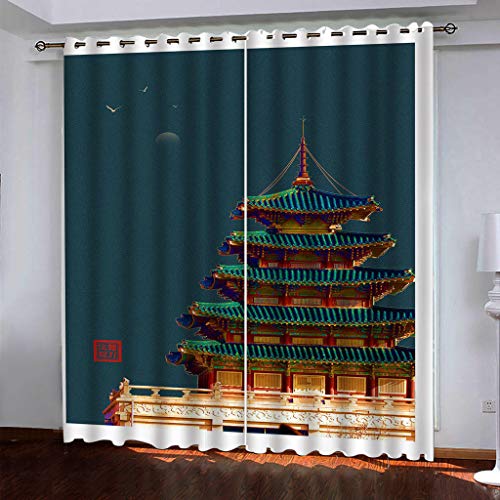 KGSK Vorhänge Mit Ösen 2Er Set 3D Chinesische Architekturlandschaft Muster Vorhang Blickdicht Verdunkelung Drucken 160x200 cm Verdunklungsvorhänge 2Er Set Für Deko Wohnzimmer Modern Schlafzimmer von KGSK