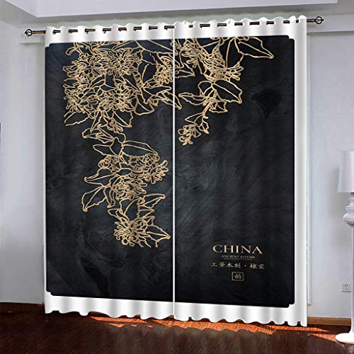 KGSK Vorhänge Mit Ösen 2Er Set 3D Chinesische Goldene Schnitzerei Muster Vorhang Blickdicht Verdunkelung Drucken 160x200 cm Verdunklungsvorhänge 2Er Set Für Deko Wohnzimmer Modern Schlafzimmer von KGSK
