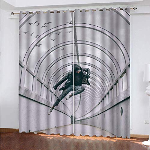 KGSK Vorhänge Mit Ösen 2Er Set 3D Corridor Street Dance Boy Muster Vorhang Blickdicht Verdunkelung Drucken 160x200 cm Verdunklungsvorhänge 2Er Set Für Deko Wohnzimmer Modern Schlafzimmer von KGSK