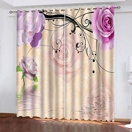 KGSK Vorhänge Mit Ösen 2Er Set 3D Lila Rosenblüten Muster Vorhang Blickdicht Verdunkelung Drucken 160x200 cm Verdunklungsvorhänge 2Er Set Für Deko Wohnzimmer Modern Schlafzimmer von KGSK