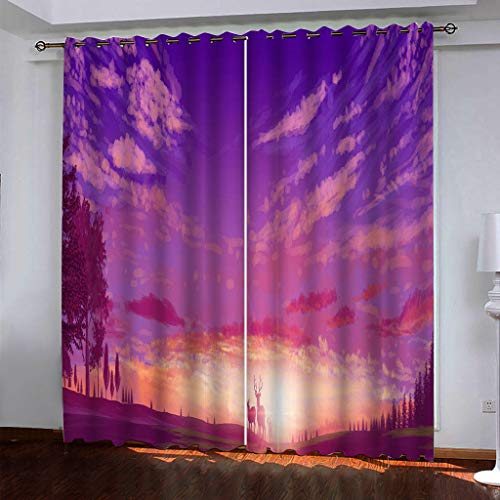 KGSK Vorhänge Mit Ösen 2Er Set 3D Purple Sky Forest Elch Muster Vorhang Blickdicht Verdunkelung Drucken 160x200 cm Verdunklungsvorhänge 2Er Set Für Deko Wohnzimmer Modern Schlafzimmer von KGSK