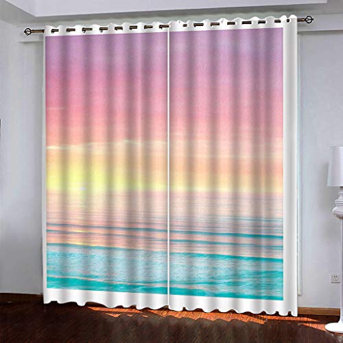 KGSK Vorhänge Mit Ösen 2Er Set 3D Purple Sky Meerblick Muster Vorhang Blickdicht Verdunkelung Drucken 160x200 cm Verdunklungsvorhänge 2Er Set Für Deko Wohnzimmer Modern Schlafzimmer von KGSK