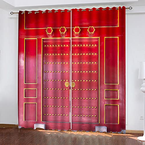 KGSK Vorhänge Mit Ösen 2Er Set 3D Roter Türdruck Im Chinesischen Stil Muster Vorhang Blickdicht Verdunkelung Drucken 160x200 cm Verdunklungsvorhänge 2Er Set Für Deko Wohnzimmer Modern Schlafzimmer von KGSK
