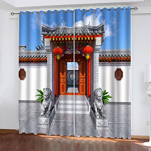 KGSK Vorhänge Mit Ösen 2Er Set 3D Rotes Tor Im Chinesischen Stil Muster Vorhang Blickdicht Verdunkelung Drucken 160x200 cm Verdunklungsvorhänge 2Er Set Für Deko Wohnzimmer Modern Schlafzimmer von KGSK