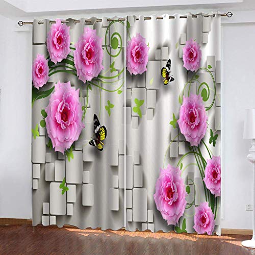 KGSK Vorhänge Mit Ösen 2Er Set 3D Schmetterlingsblume Aus Ziegelwand Muster Vorhang Blickdicht Verdunkelung Drucken 160x200 cm Verdunklungsvorhänge 2Er Set Für Deko Wohnzimmer Modern Schlafzimmer von KGSK