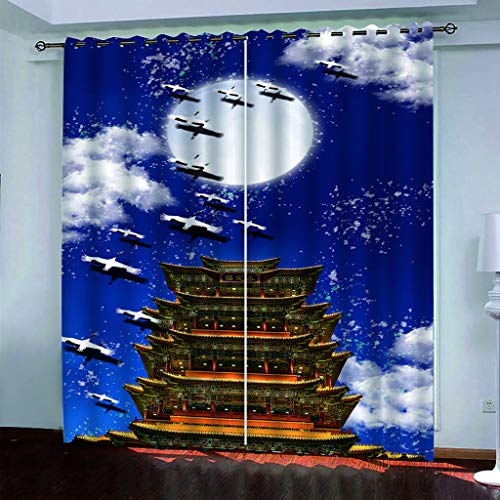 KGSK Vorhänge Schlafzimmer 2 Stücke 3D Chinesische Klassische Architektur Breite Ösen Für Wohnzimmer, 264x214 cm Fenster Vorhang Verdunkelungsvorhang, Gardinen Blickdicht, Verdunklungsvorhänge von KGSK